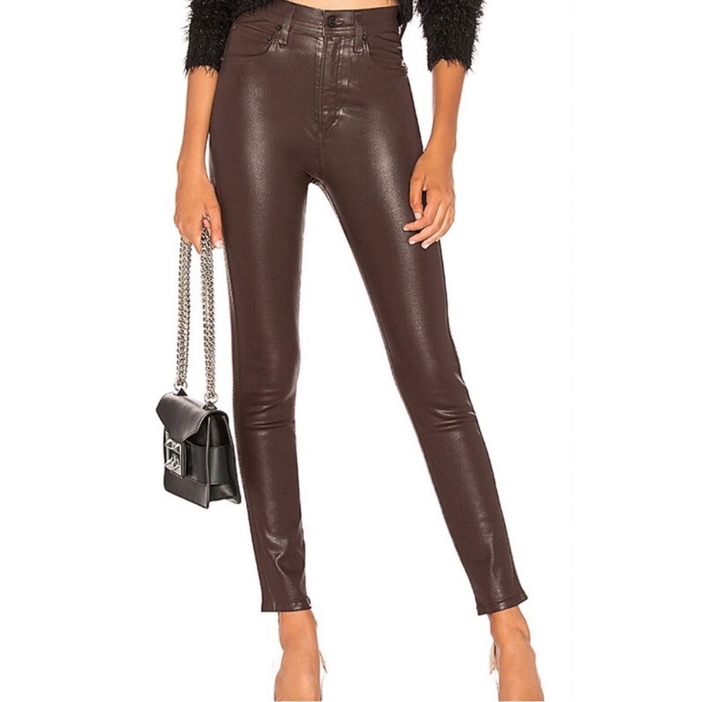 AGOLDE Roxanne High Rise Skinny Coated Jeans Currant Burgundy Size 26